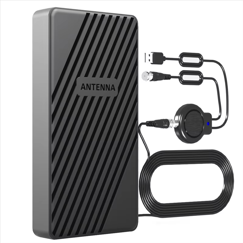 Indoor TV antenna with amplifier and connection cable